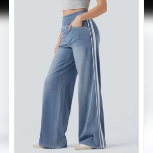 NWOT Halara Flex High Waisted Stripe Wide Leg Jeans Pockets